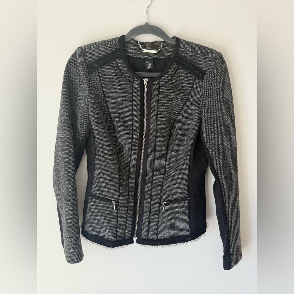 White House Black Market Black and Gray Blazer Zip Up Jacket